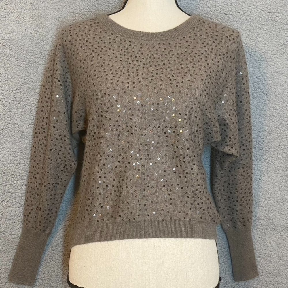 Chelsea & Theodore Cashmere Pullover Sweater Taupe with Sequins Size Small